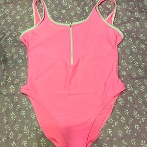 Old navy Pink and white zipper one piece swimsuit